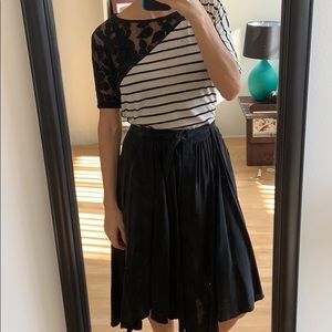 Black high waisted belted circle skirt
